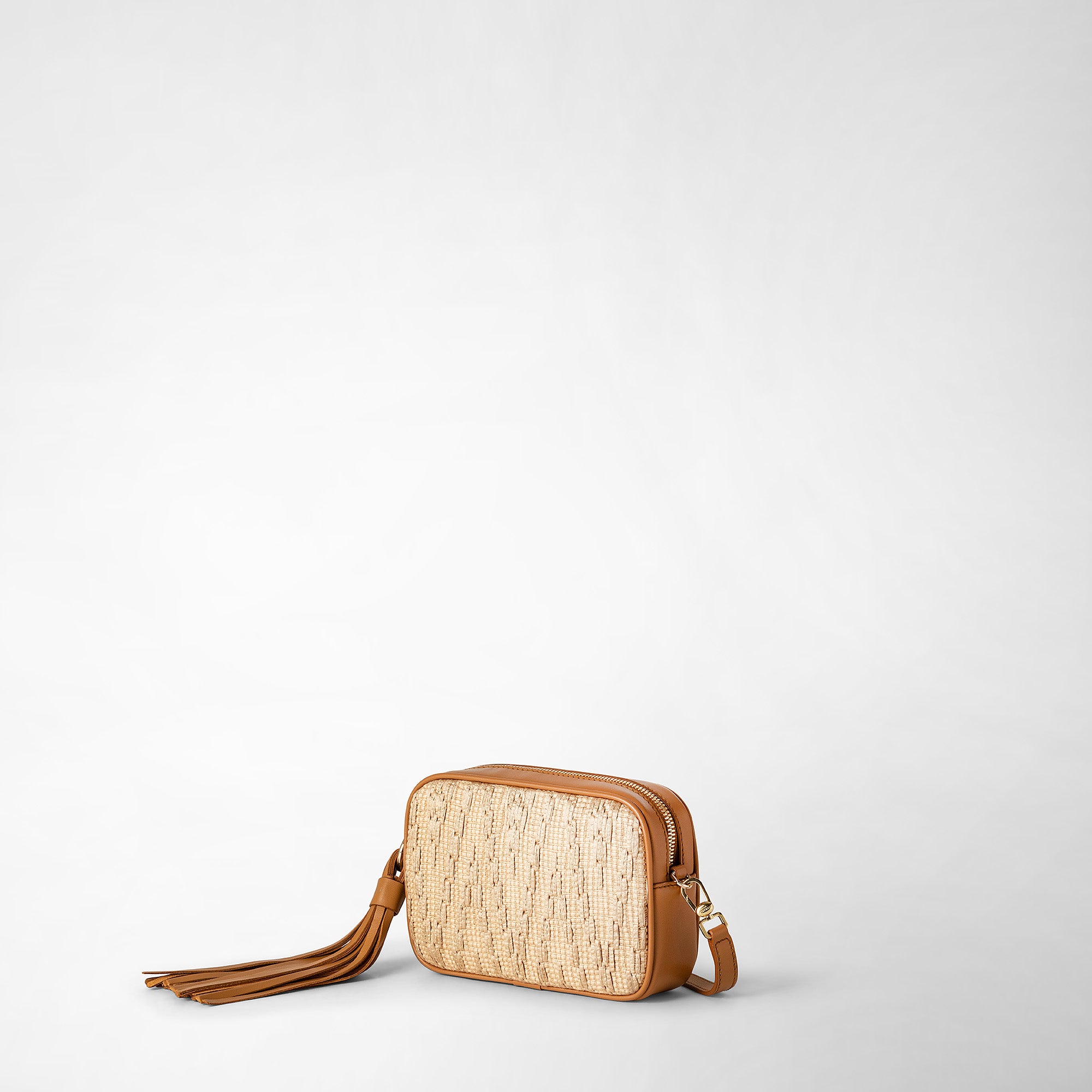 Mini sac avec bandoulière en raphia - Natural & Caramel