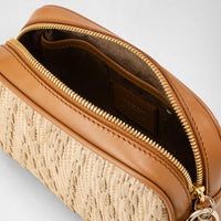 Mini sac avec bandoulière en raphia - Natural & Caramel