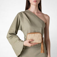 Mini sac avec bandoulière en raphia - Natural & Caramel