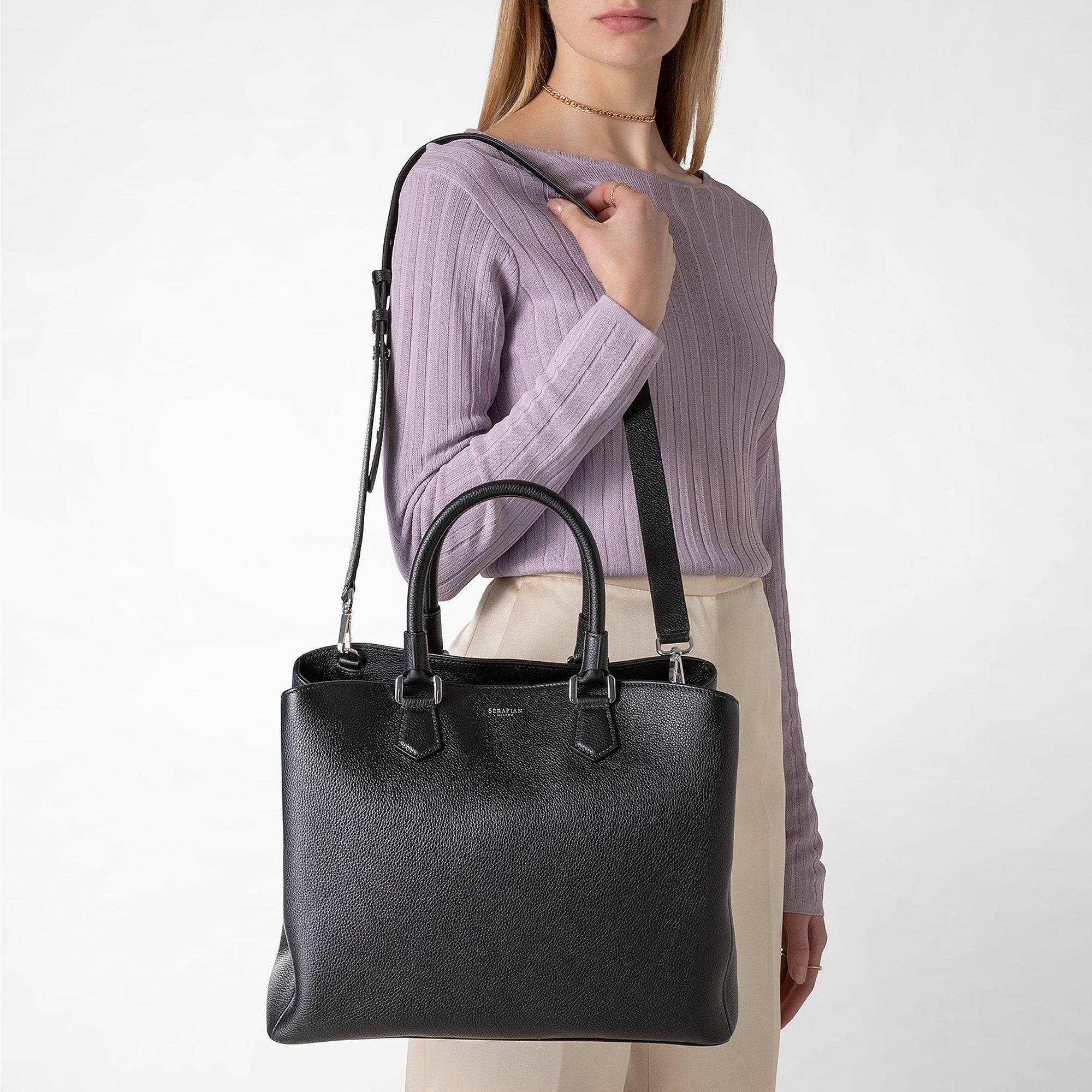 Sac à main Luna en cuir Rugiada - Black