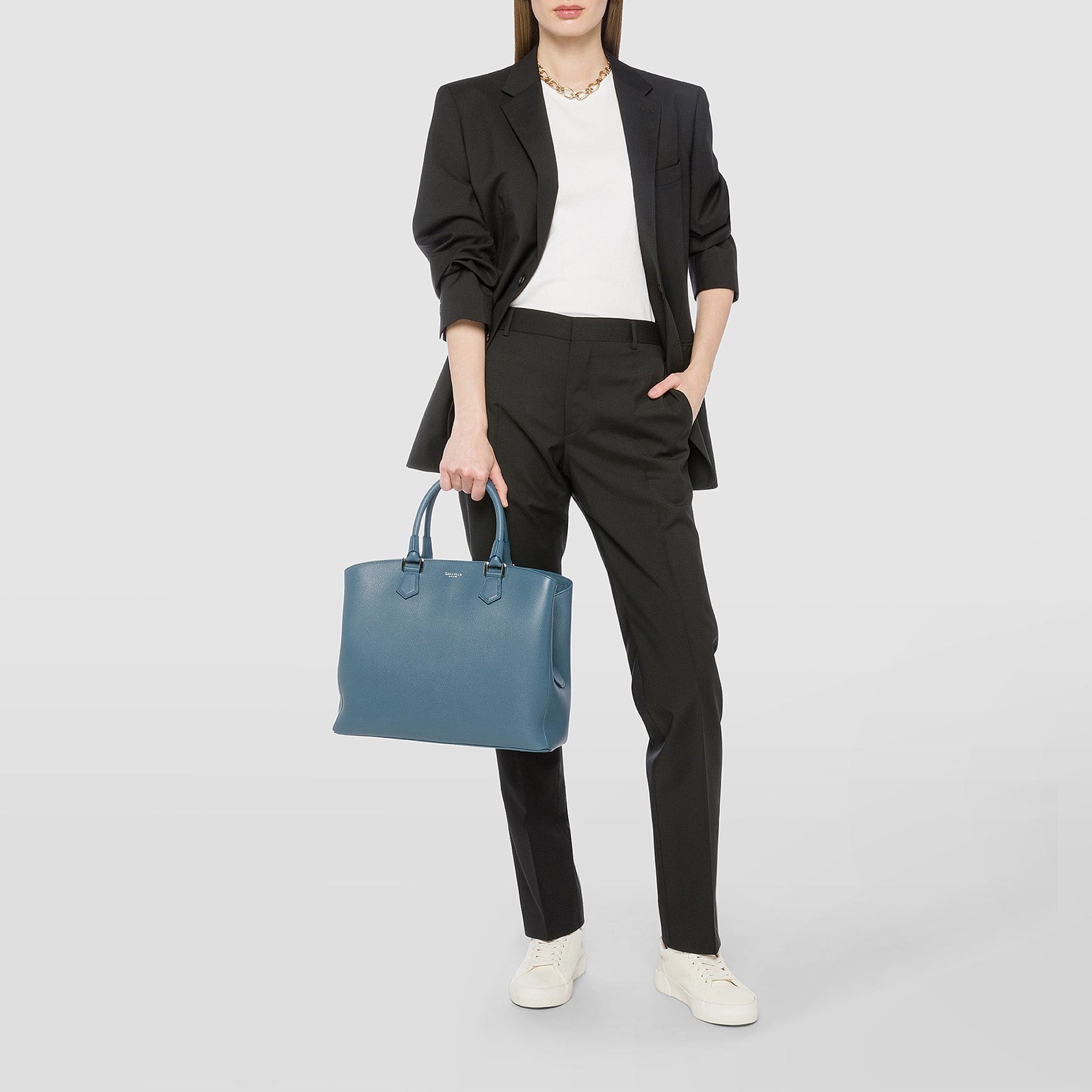 Sac à main Luna en cuir Rugiada - Bleu Jeans