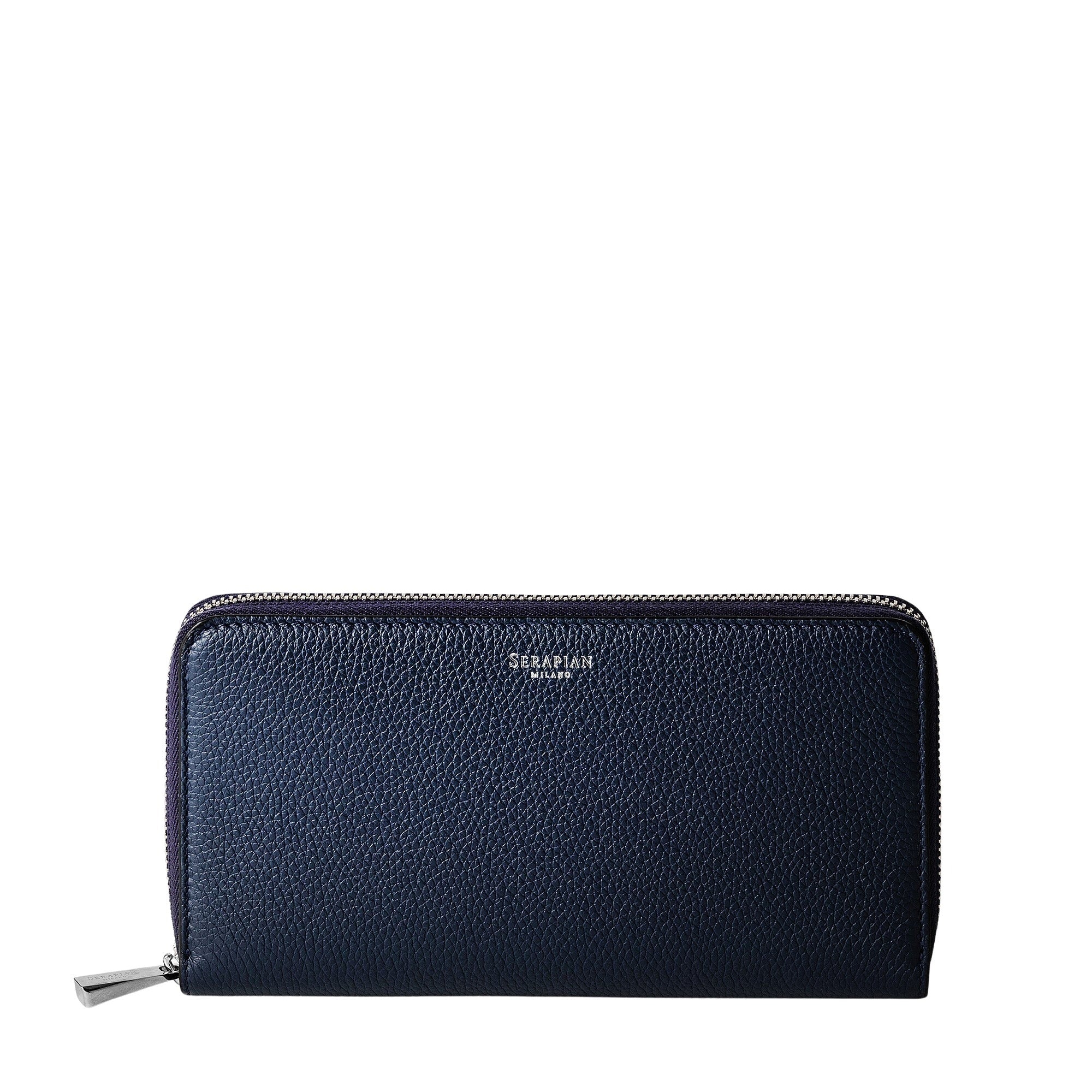 Portefeuille zippé en cuir Rugiada - Navy Blue