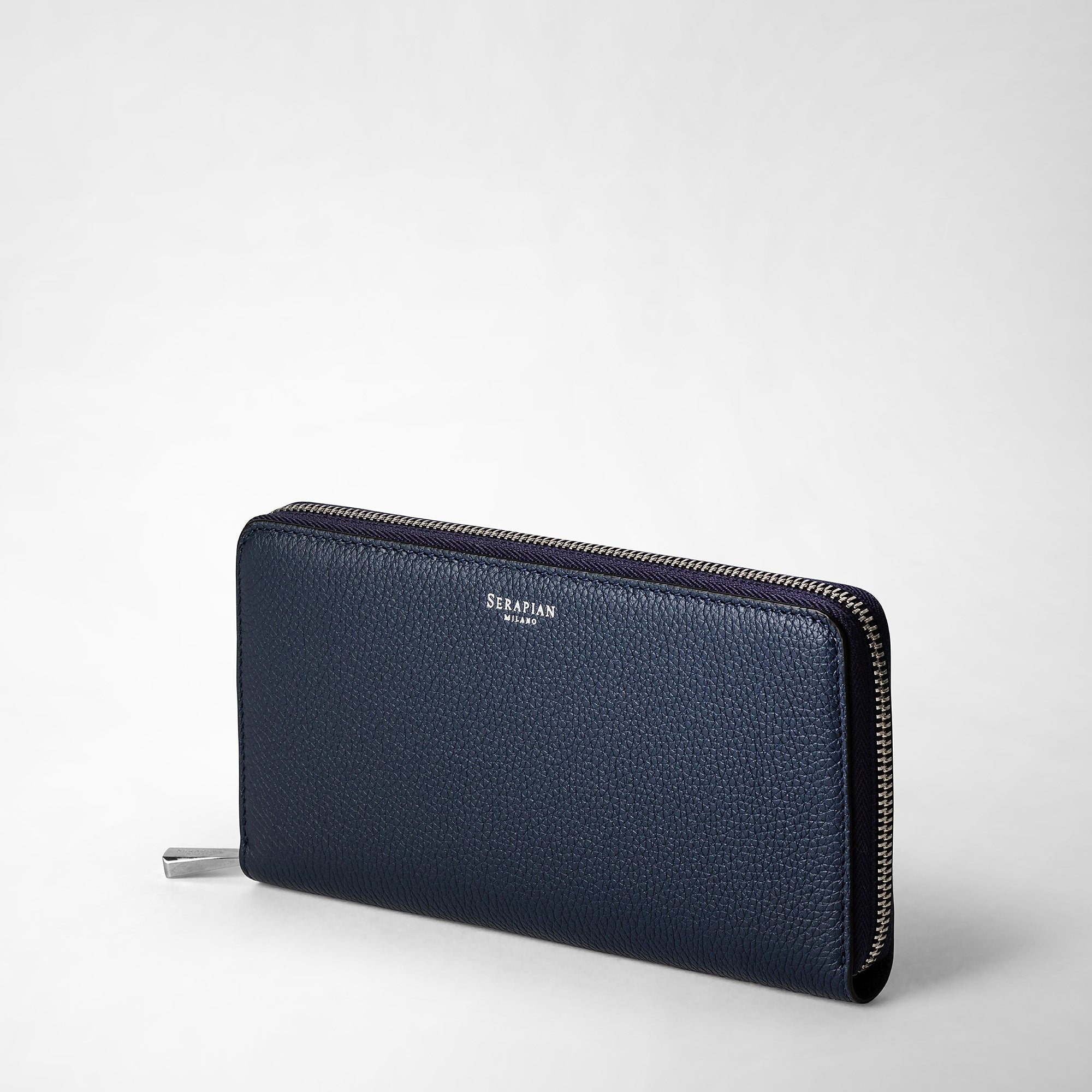 Portefeuille zippé en cuir Rugiada - Navy Blue