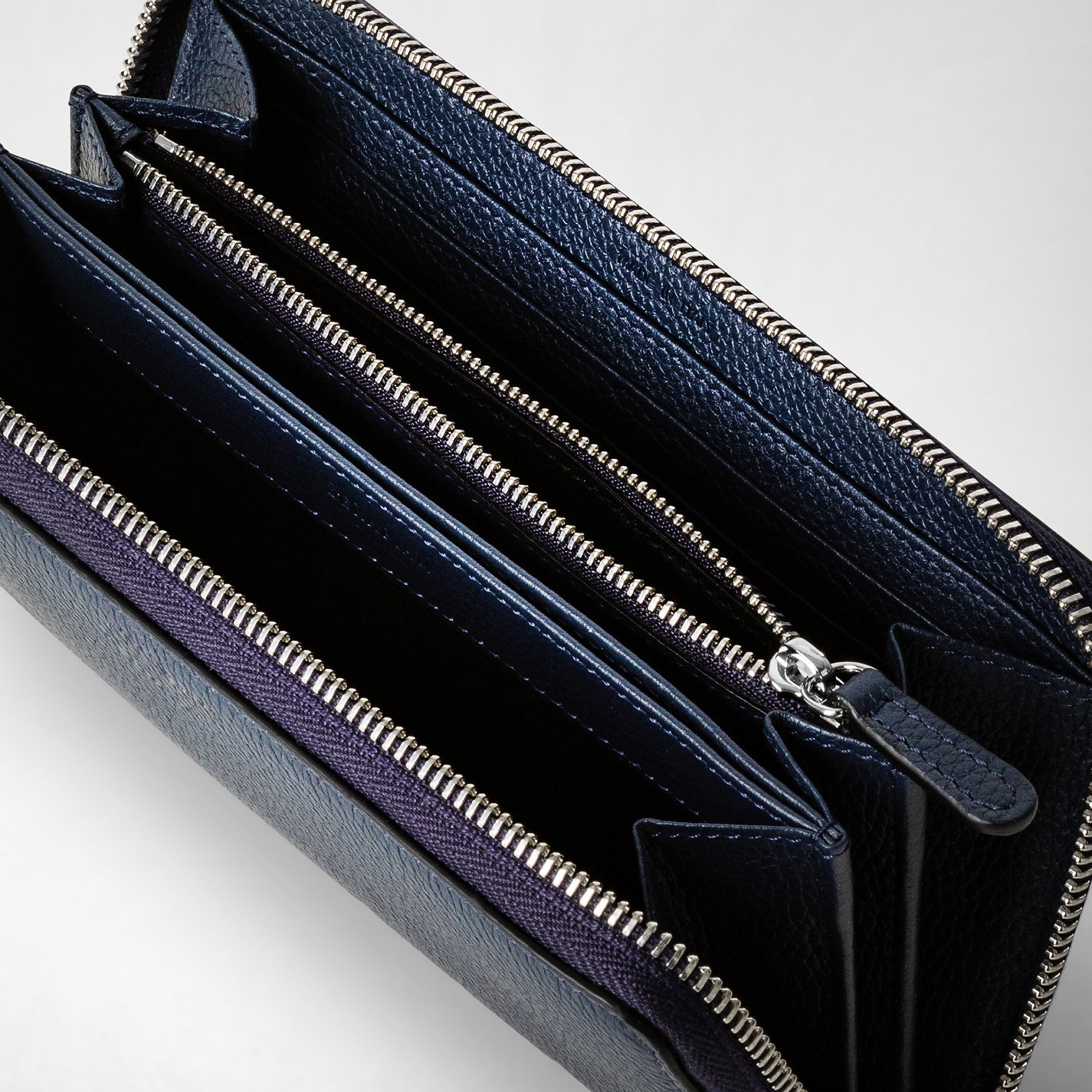 Portefeuille zippé en cuir Rugiada - Navy Blue