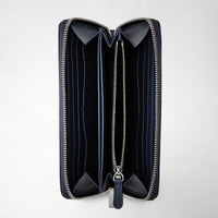 Portefeuille zippé en cuir Rugiada - Navy Blue