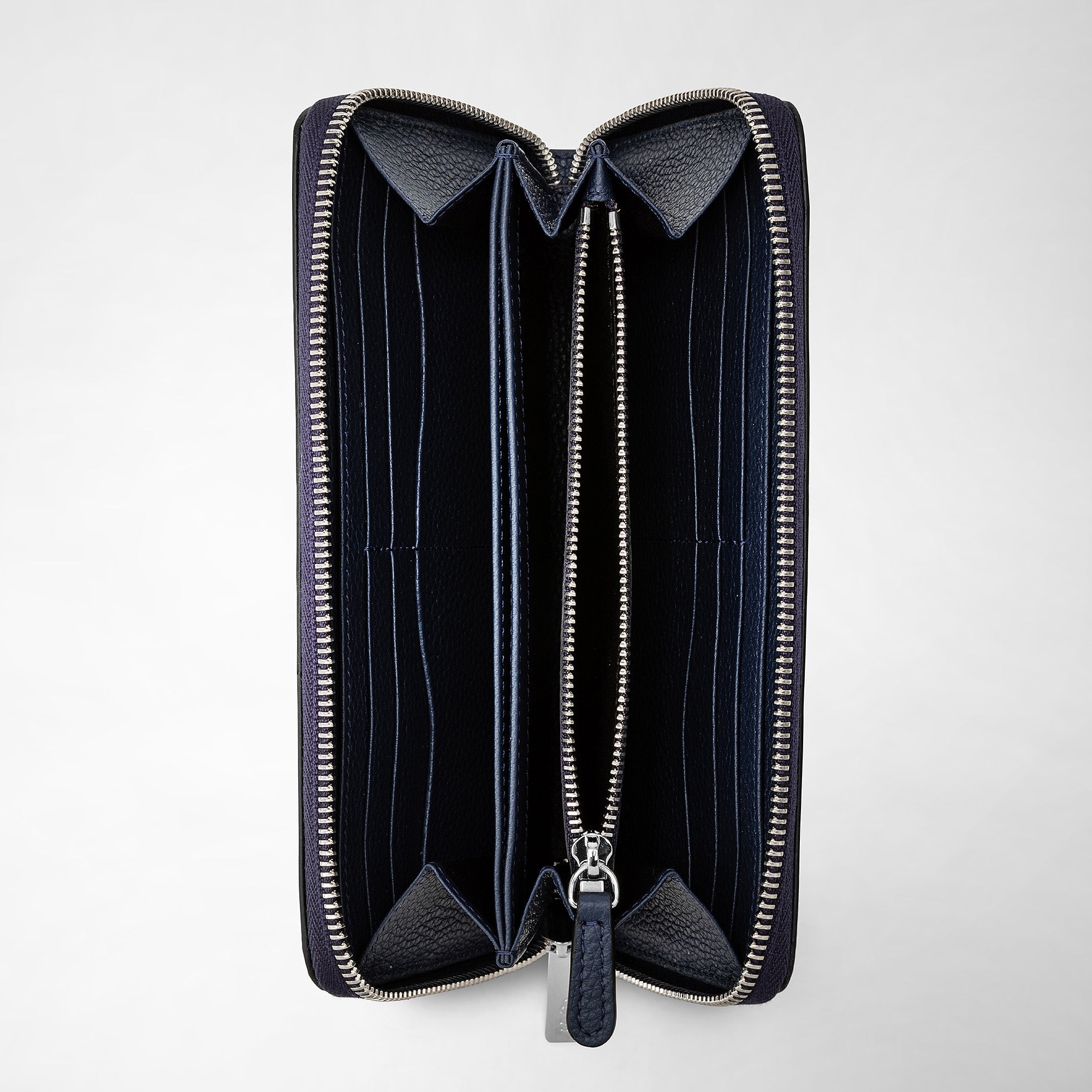 Portefeuille zippé en cuir Rugiada - Navy Blue