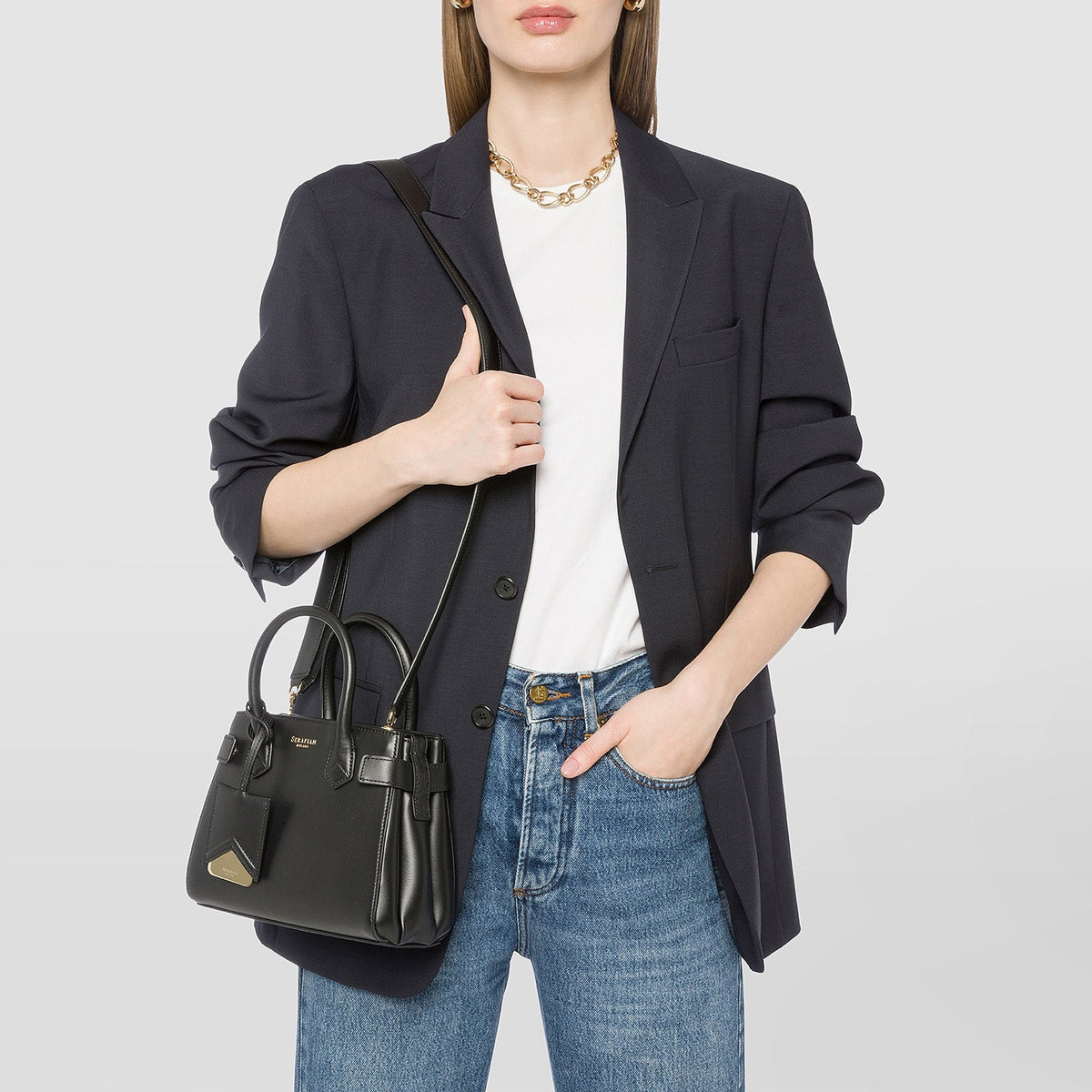 Meliné small Seta leather shoulder bag - Black