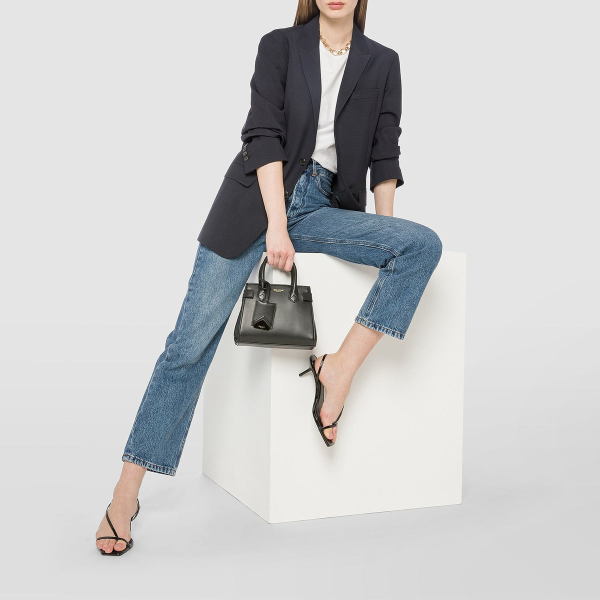 Meliné small Seta leather shoulder bag - Black