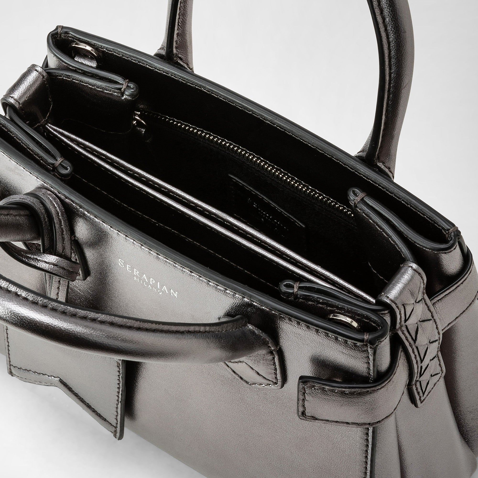 Meliné small shoulder bag in Seta leather - Ruthenium