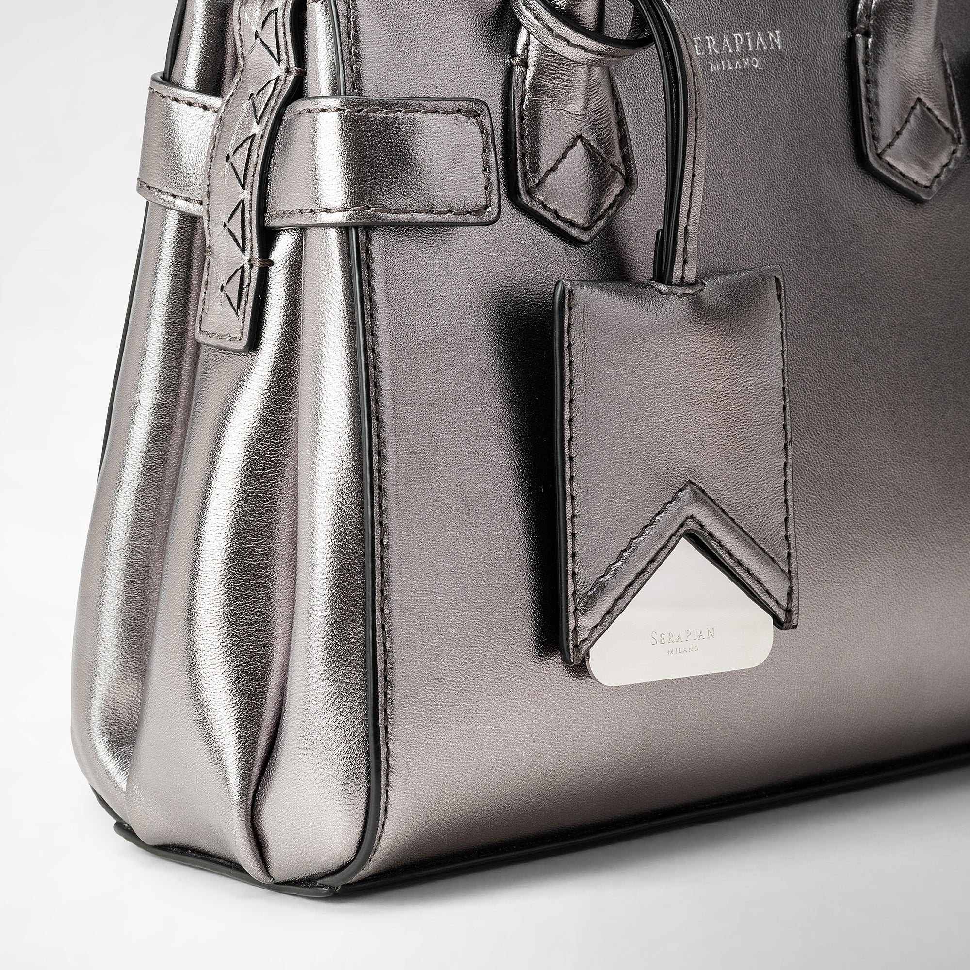 Meliné small shoulder bag in Seta leather - Ruthenium