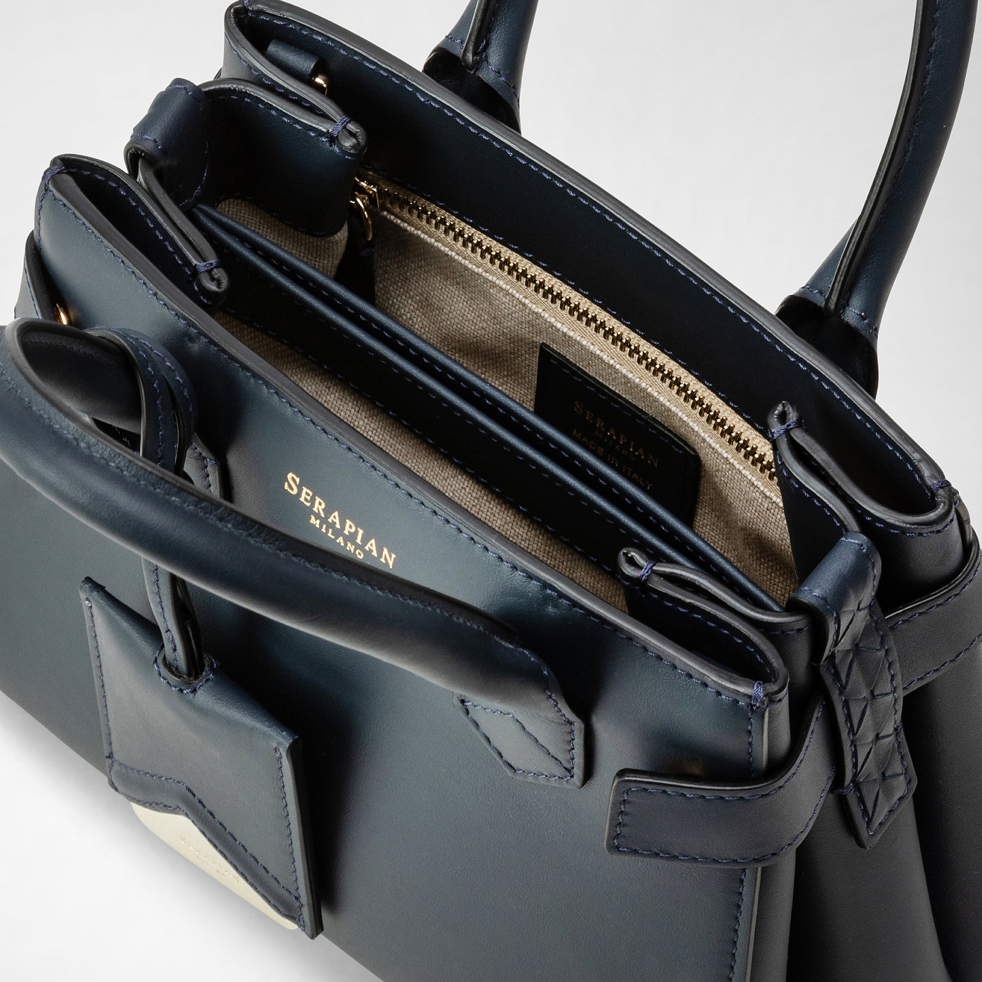 Meliné small shoulder bag in Seta leather - Navy Blue