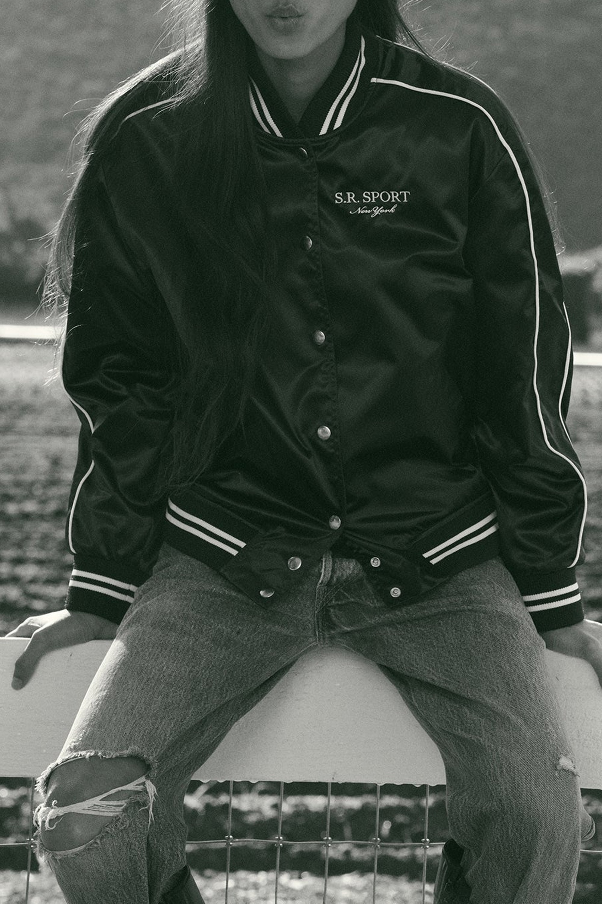 Veste bomber Varsity en satin - Navy
