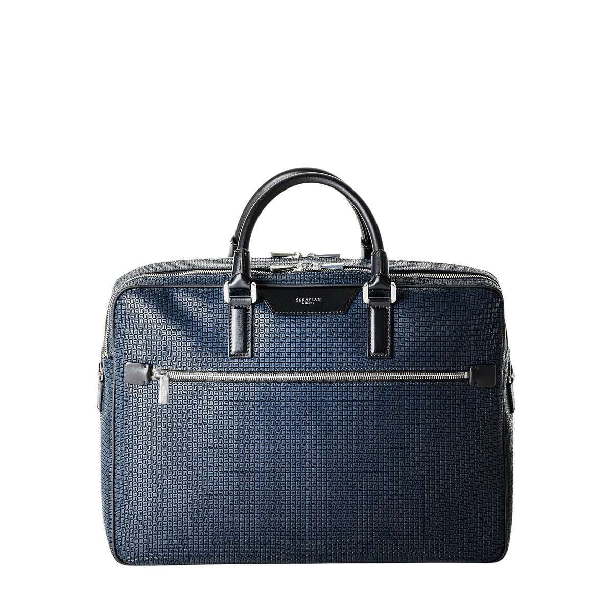 Mallette Stepan en cuir et toile enduite - Ocean Blue & Black