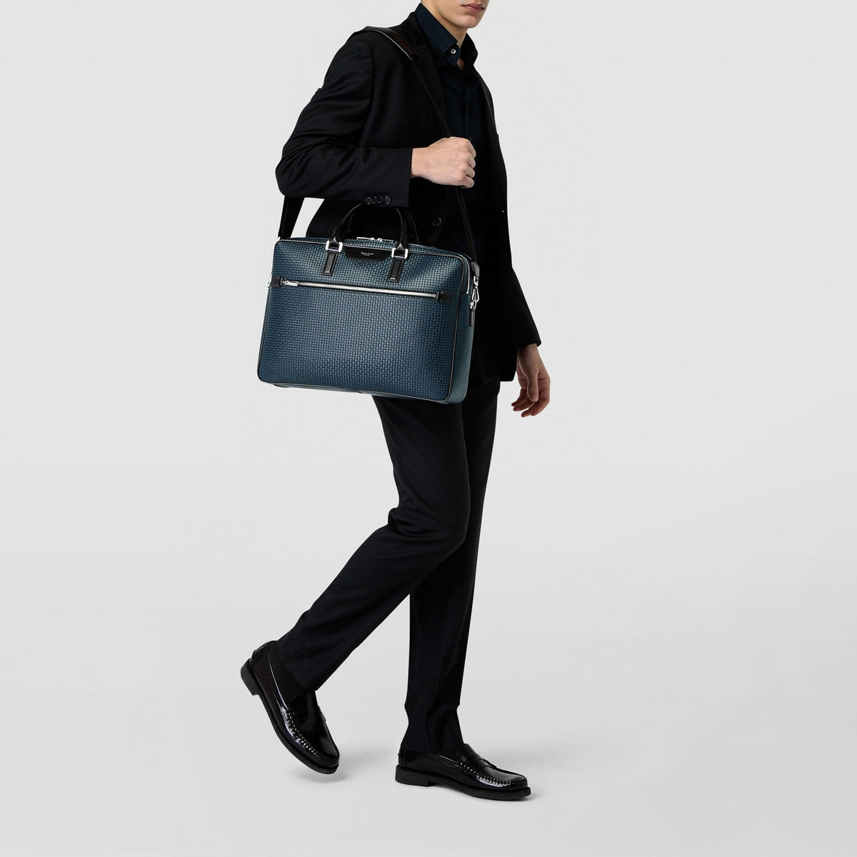Mallette Stepan en cuir et toile enduite - Ocean Blue & Black