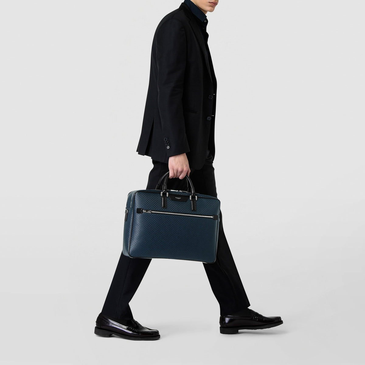 Mallette Stepan en cuir et toile enduite - Ocean Blue & Black