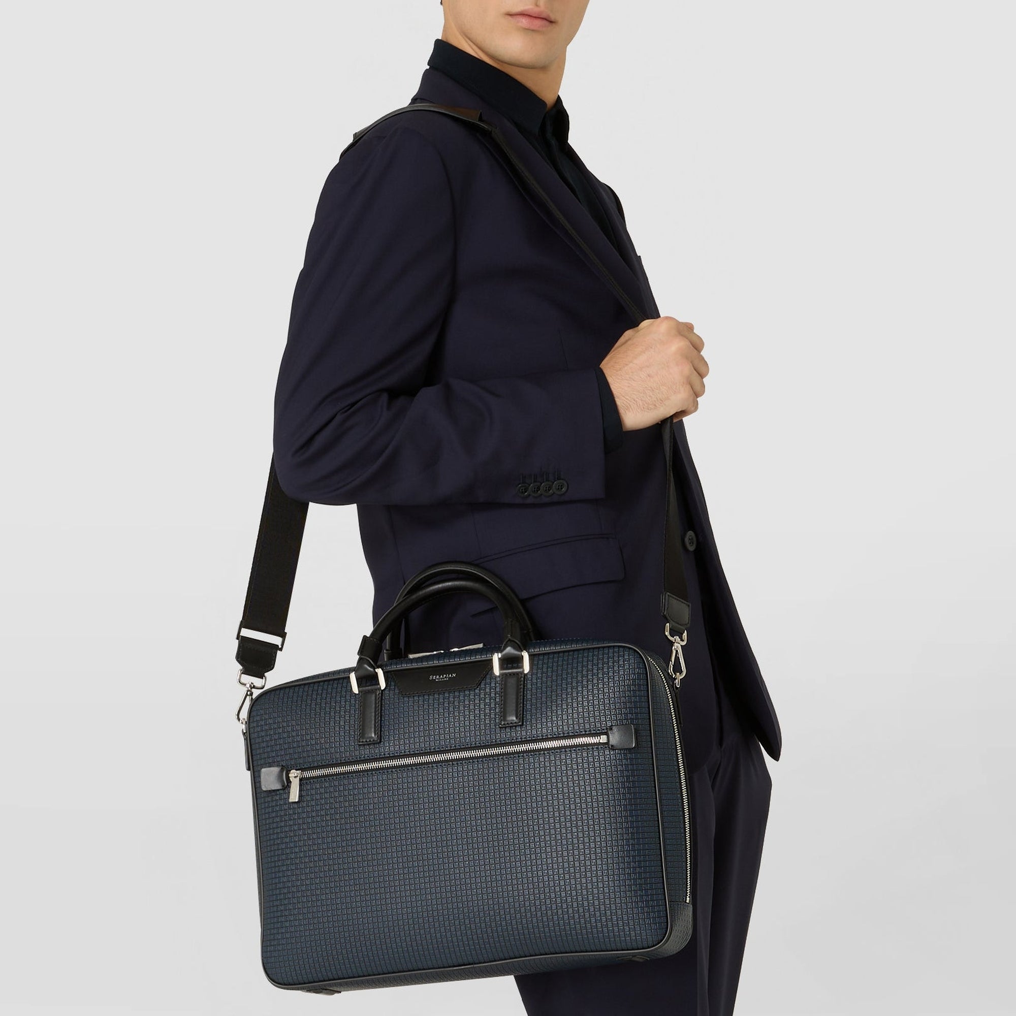 Stepan canvas briefcase - Ocean & Black