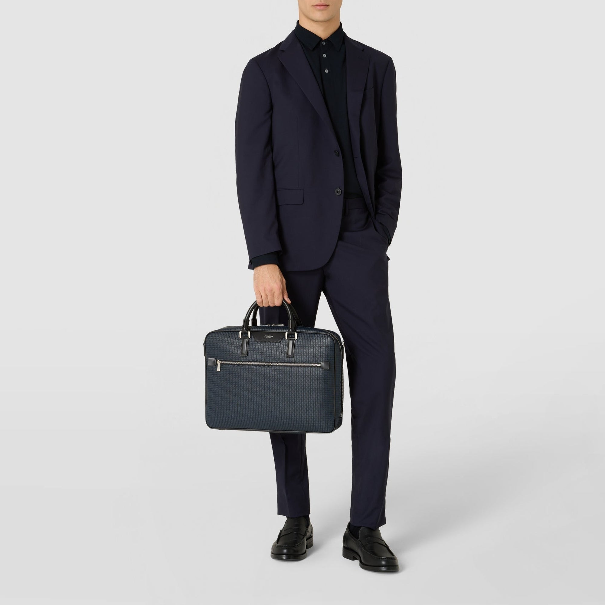 Stepan canvas briefcase - Ocean & Black