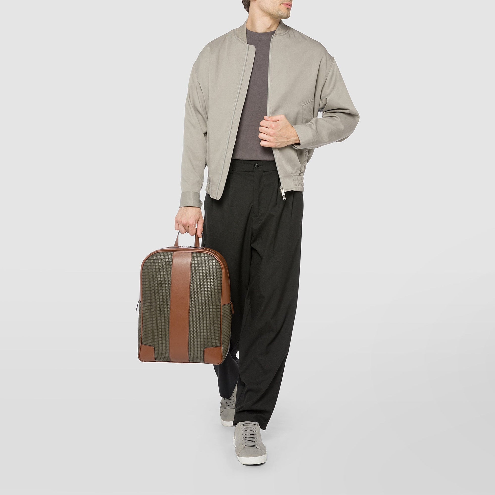 Sac à dos en toile stepan - Kaki & Cuoio