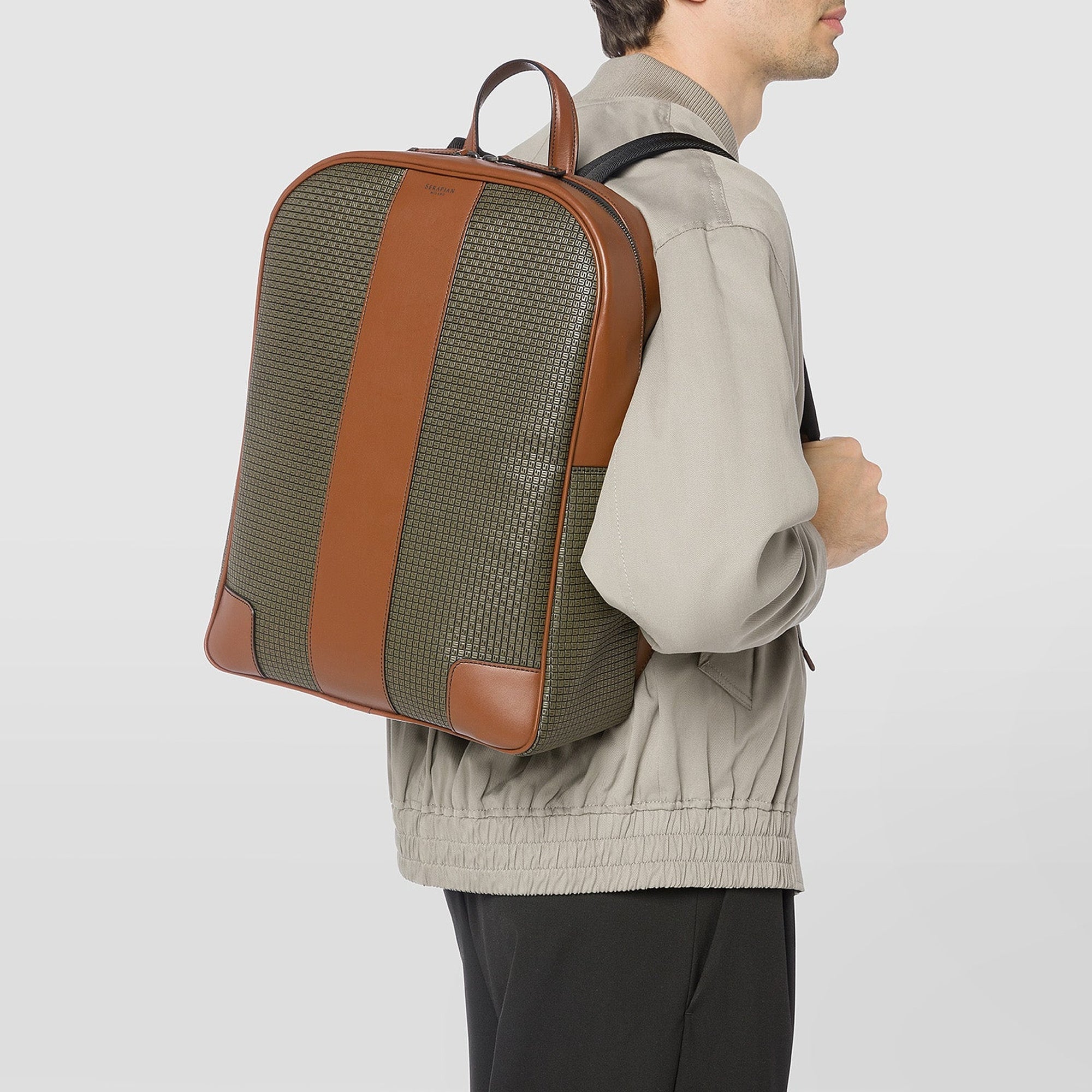 Sac à dos en toile stepan - Kaki & Cuoio