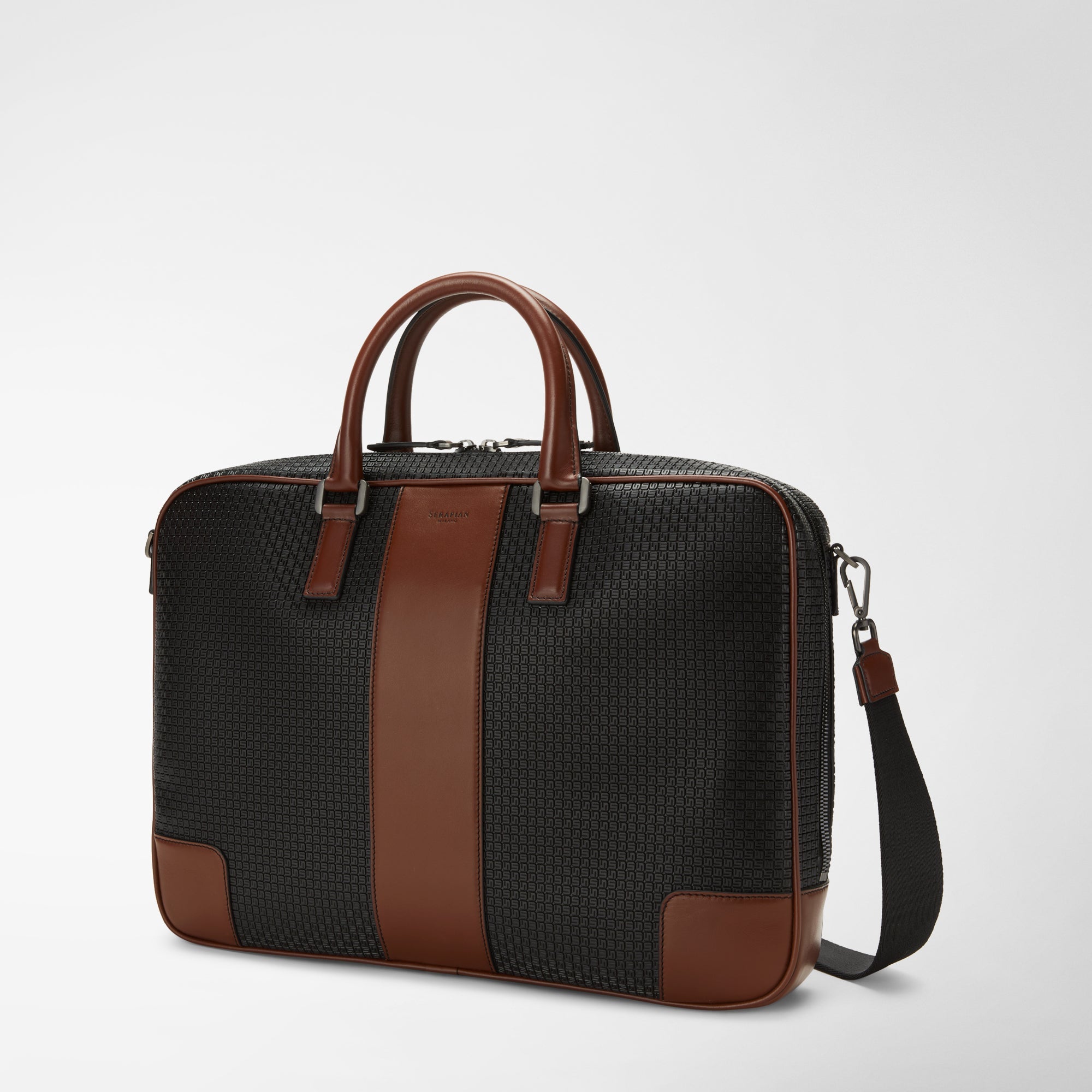 Porte-documents en toile stepan - Black & Cuoio