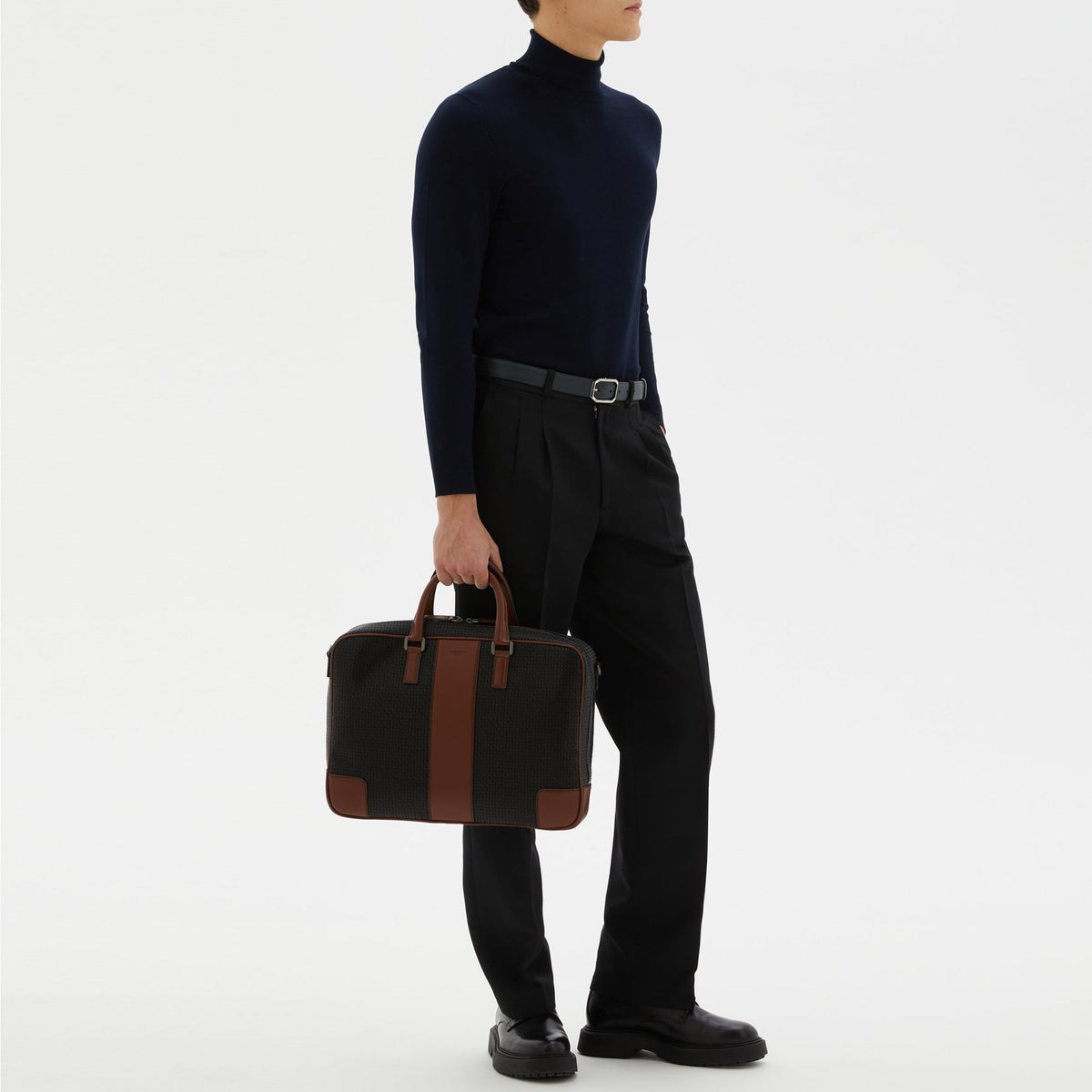 Slim briefcase Stepan 72 Black/Cuoio - Black & Cuoio