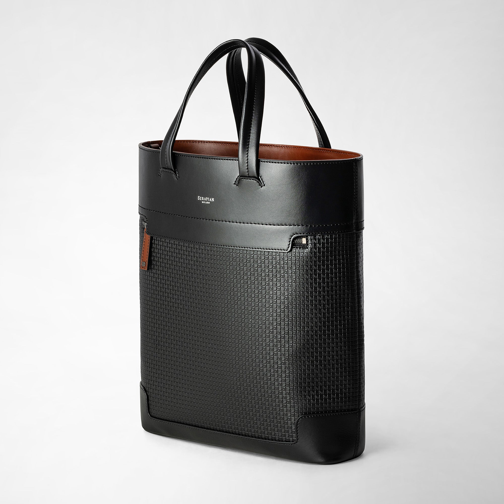 Sac à main North South en toile stepan - Black & Cuoio