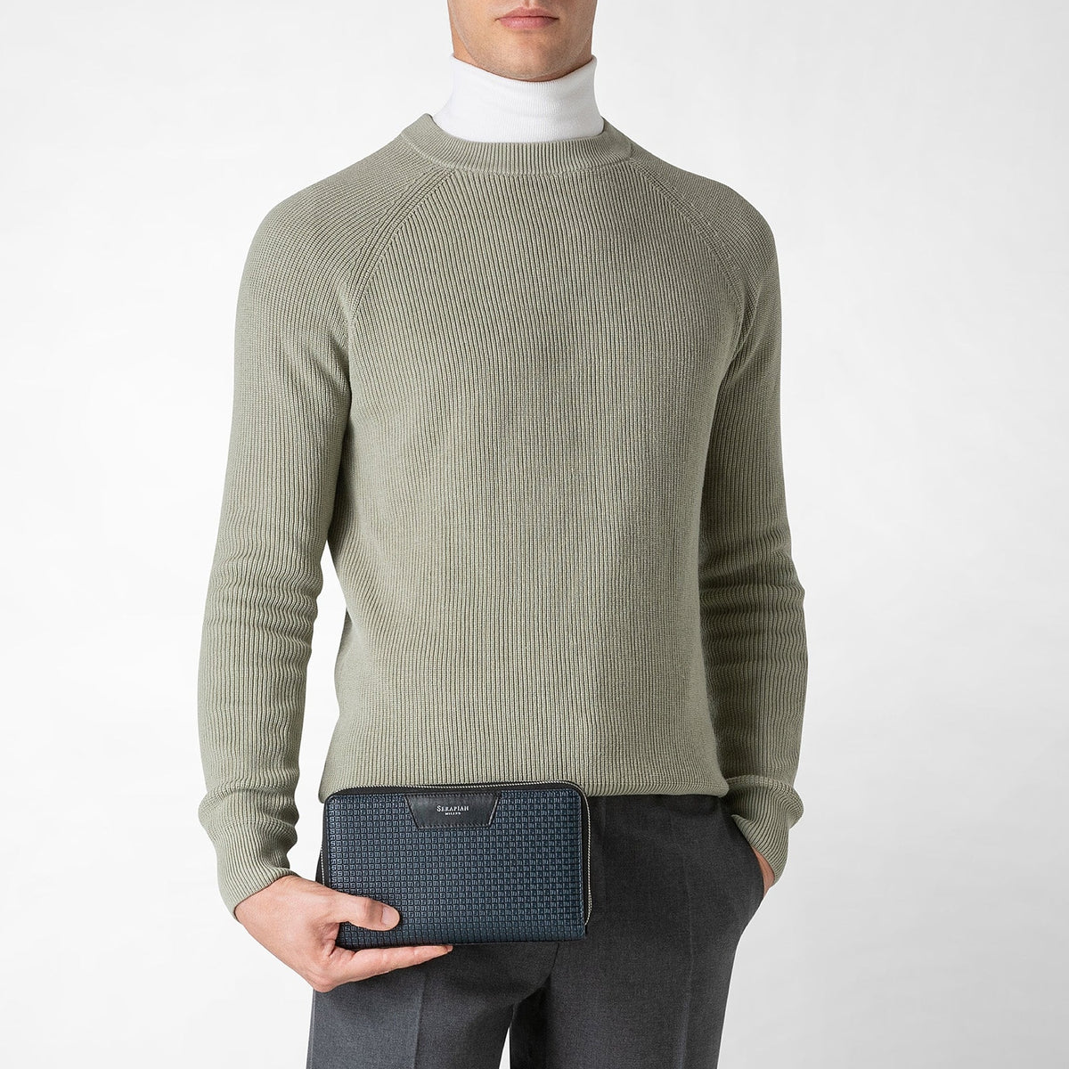 Stepan clutch bag with double zip - Ocean Blue & Black
