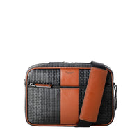 Stapan zipped shoulder bag in coated canvas - Black & Cuoio