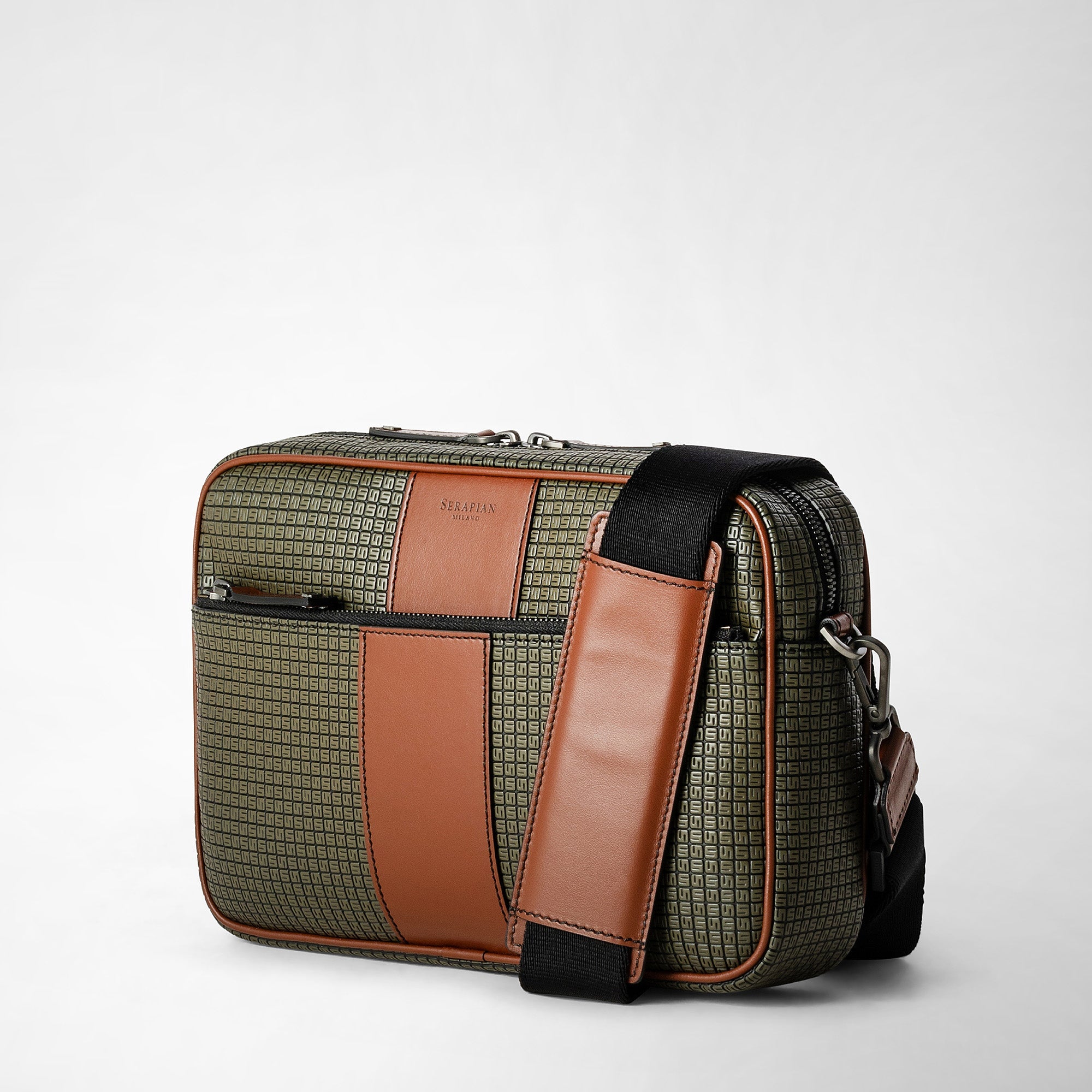 Sac à bandoulière East West en toile stepan - Kaki & Cuoio