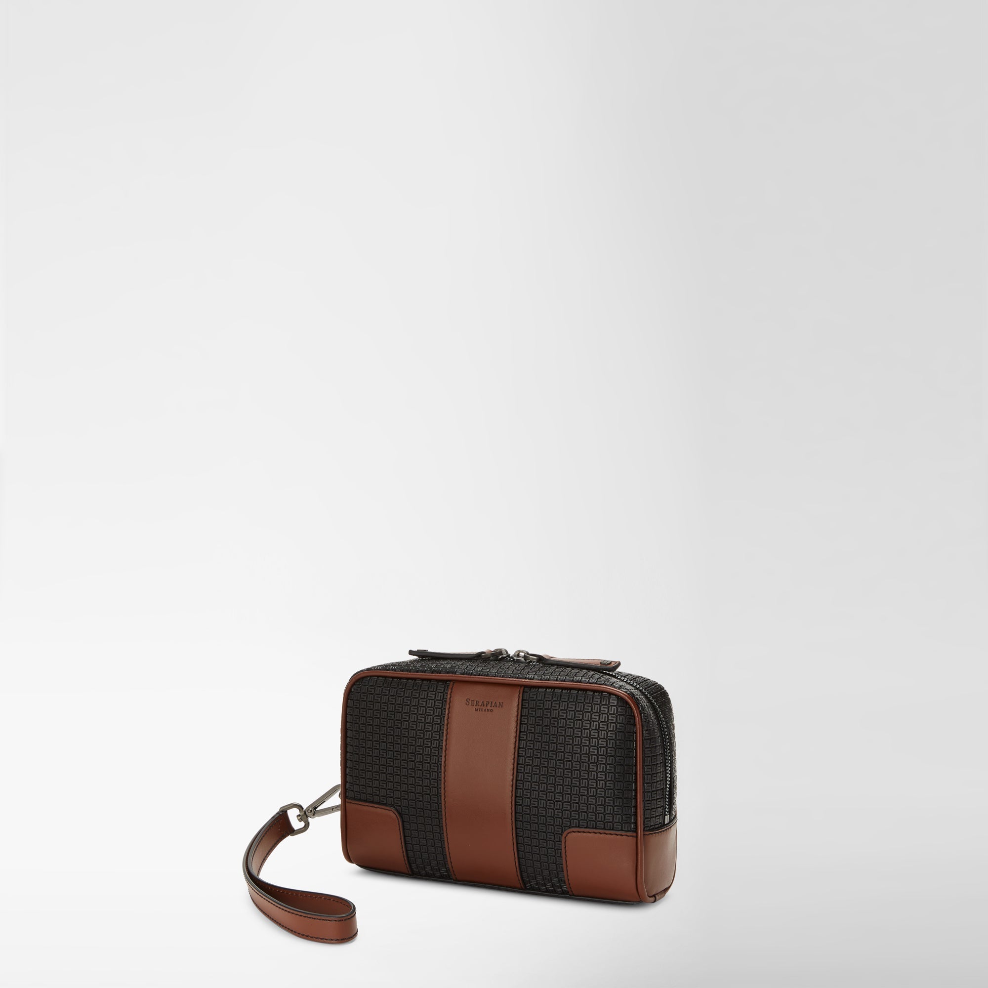 Pochette zippée en toile stepan - Black & Cuoio