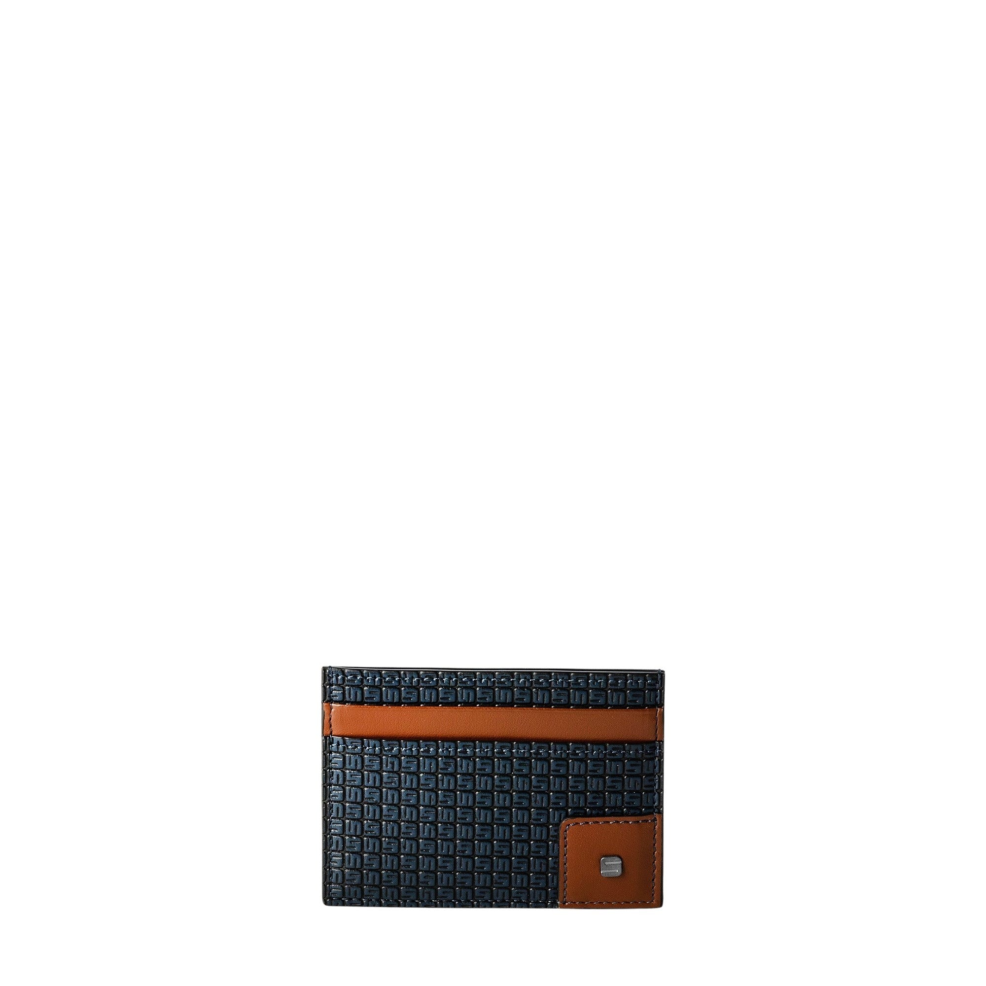 Porte-cartes 4 fentes en toile stepan - Ocean Blue & Cuoio