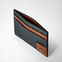 Porte-cartes 4 fentes en toile stepan - Ocean Blue & Cuoio