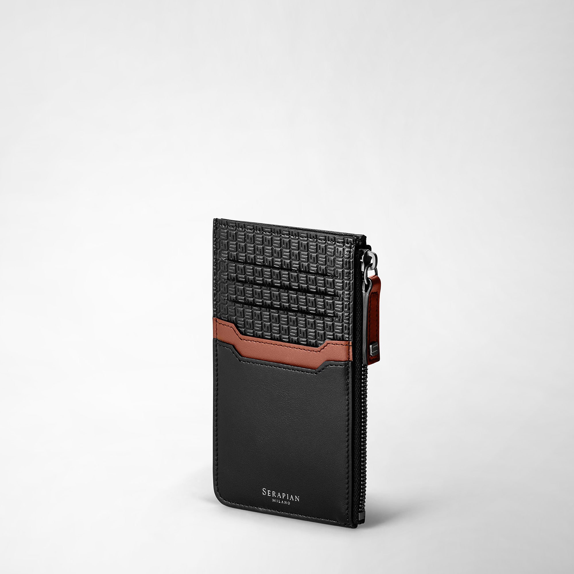 Porte-cartes zippé en toile stepan - Black & Cuoio
