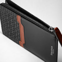 Porte-cartes zippé en toile stepan - Black & Cuoio