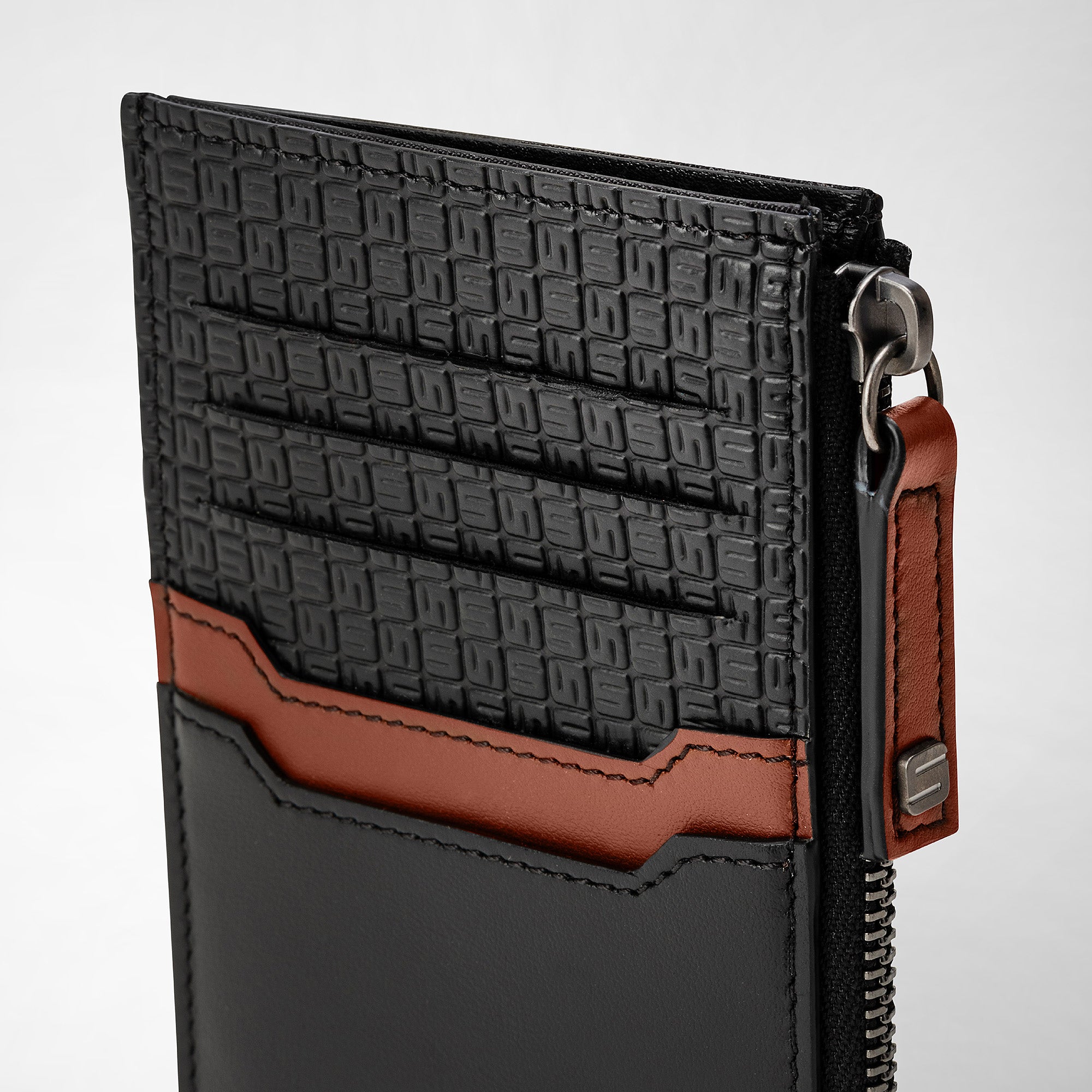 Porte-cartes zippé en toile stepan - Black & Cuoio