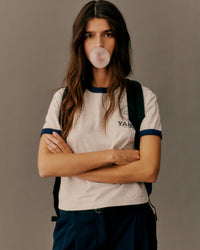 T-shirt à col rond avec emblème de Yale - Gris chiné/Bleu marine