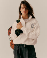 Pull à fermeture éclair quart de longueur Yale Crest - Blanc/Bleu marine