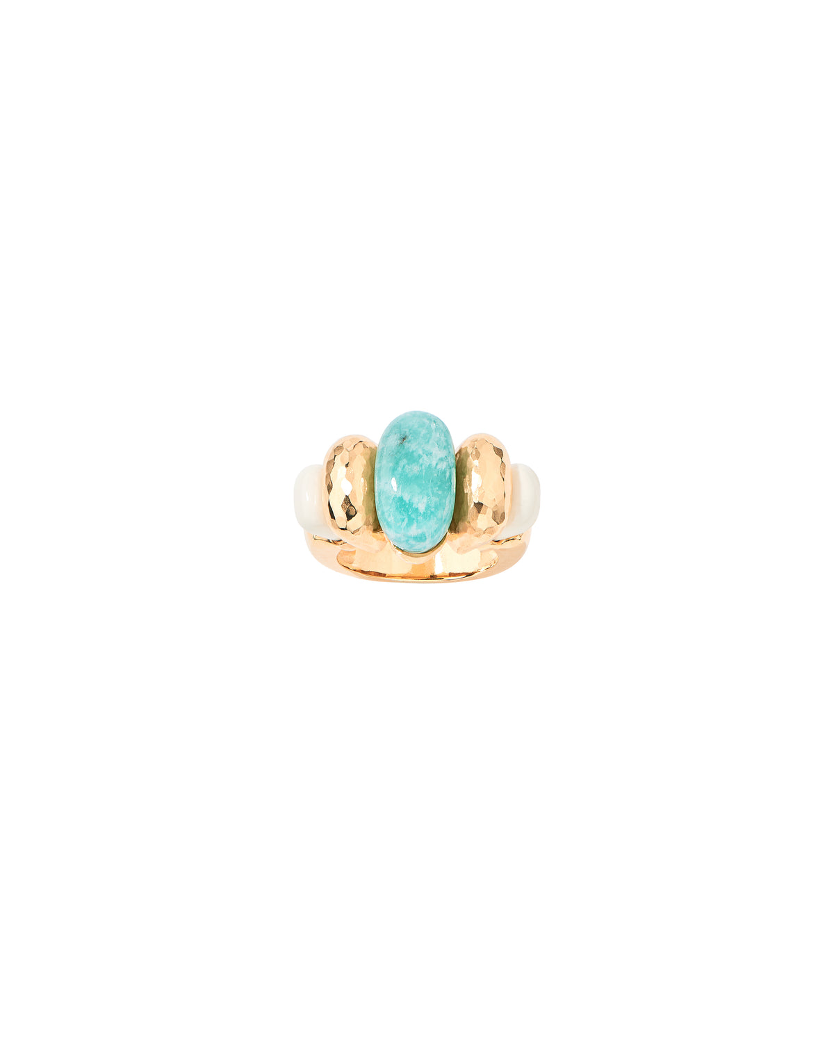Bague Etania Bague Metal Et Amazonite - Doré, turquoise et blanc