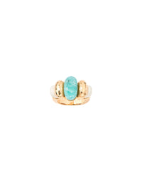 Bague Etania Bague Metal Et Amazonite - Doré, turquoise et blanc
