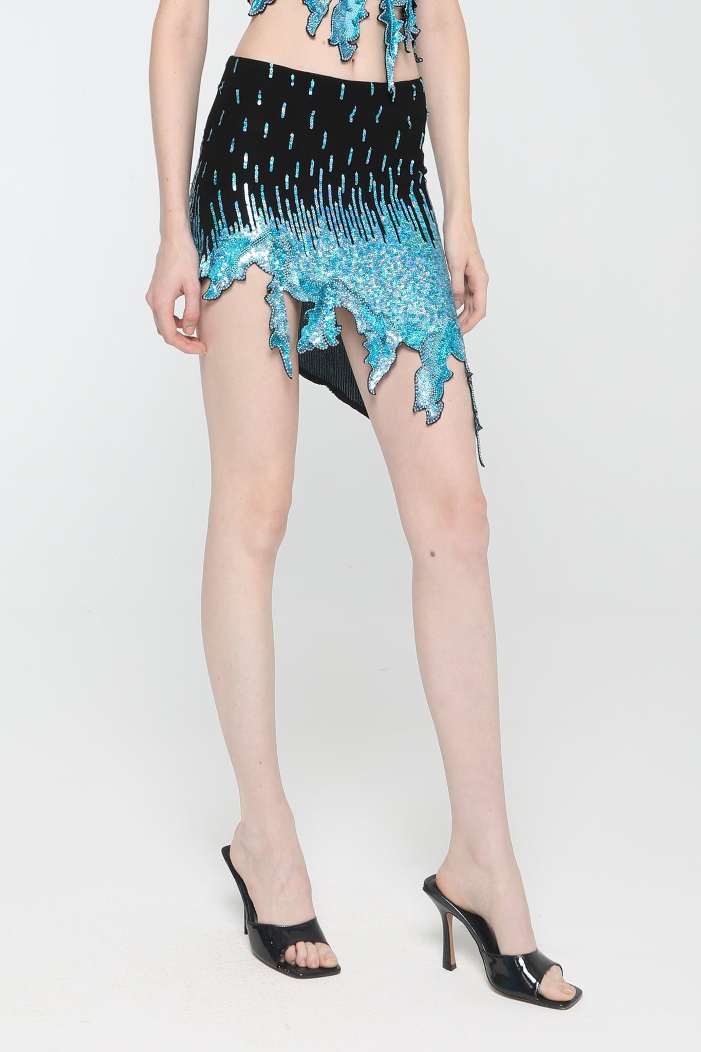 Jupe midi asymétrique à sequins - Pool Blue