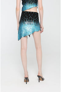 Jupe midi asymétrique à sequins - Pool Blue