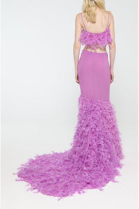 Jupe longue avec traîne en plumes - Lilac Pink