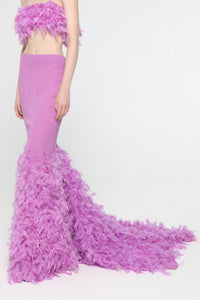 Jupe longue avec traîne en plumes - Lilac Pink