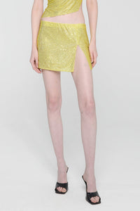 Jupe courte ornée de strass - Yellow