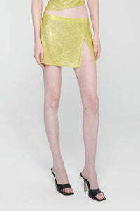 Jupe courte ornée de strass - Yellow