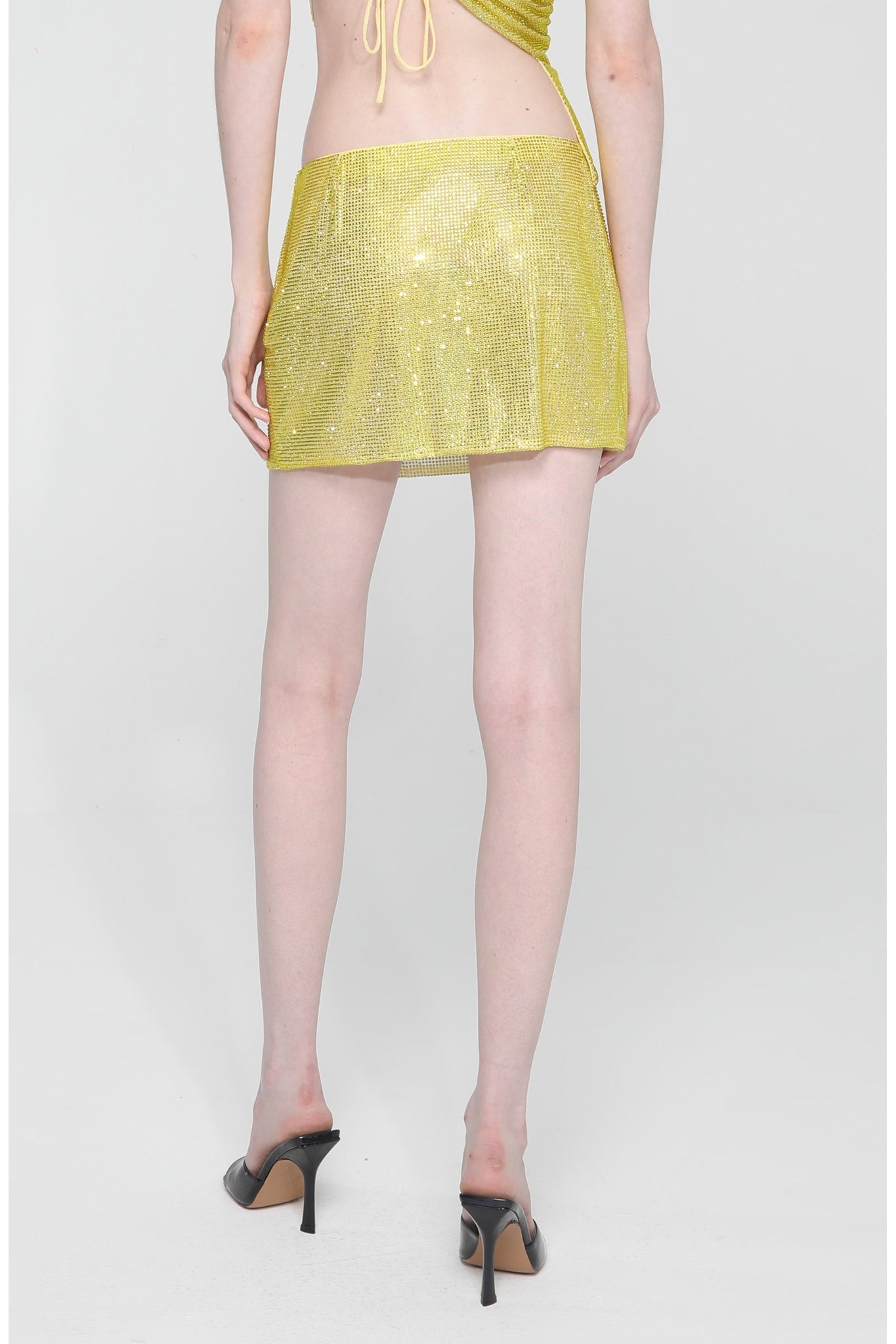 Jupe courte ornée de strass - Yellow