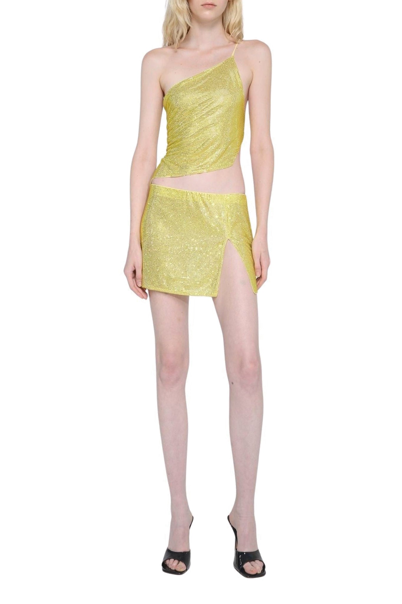 Jupe courte ornée de strass - Yellow