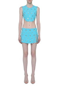 Jupe courte fendue à strass - Pool Blue