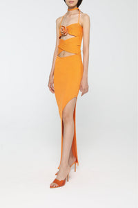 Robe longue asymétrique & ajourée - Orange