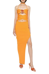Robe longue asymétrique & ajourée - Orange